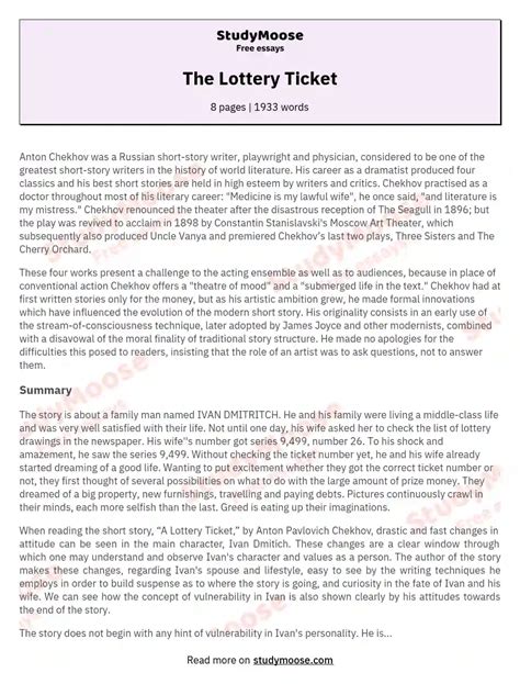 the lottery ticket short summary .